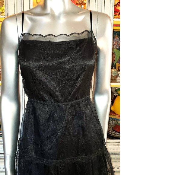 Vintage Betsey Johnson New York Sheer Black Embroidered Tiered Slip Dress 6 S - Picture 3 of 16